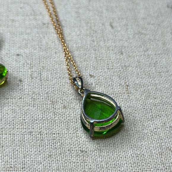 Stauer Helenite Necklace & Earrings Gold and Green Set Pair of 2 Bundle AS IS - Picture 5 of 7